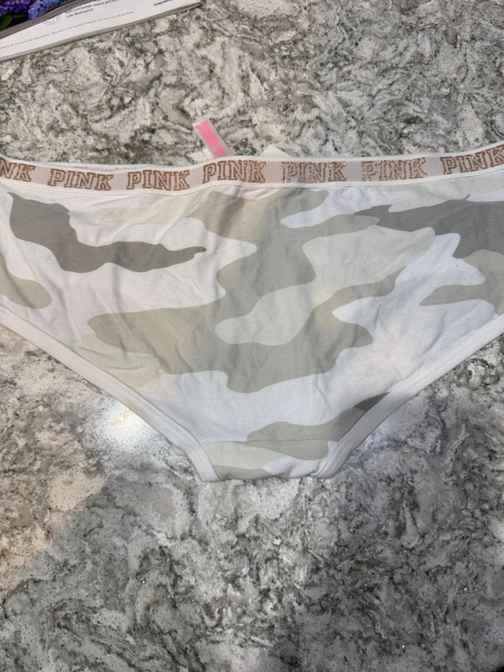 PINK Victoria's Secret White and Gray Camo Hipster Bikini Panty - Picture 5 of 6